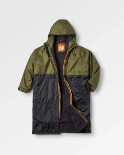 Waves Recycled Sherpa Lined Changing Robe - Black/Khaki Green