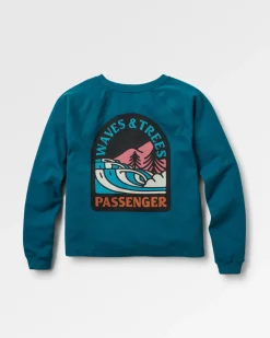 Waves u0026 Trees Recycled Cotton Long Sleeve Sweatshirt - Tidal Blue