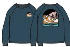 Waves u0026 Trees Recycled Cotton Long Sleeve Sweatshirt - Tidal Blue