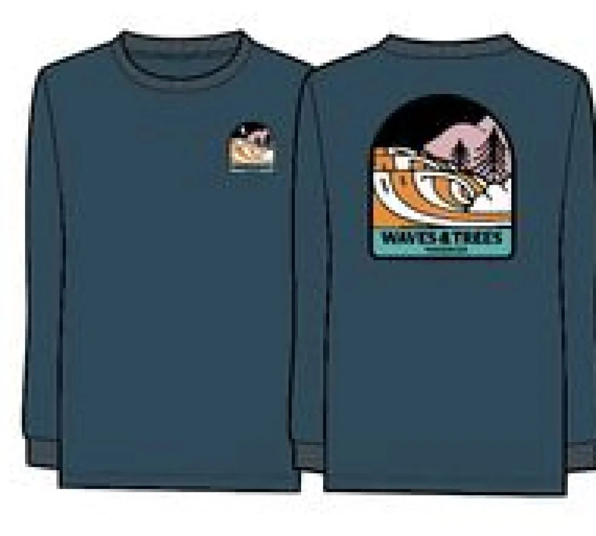 Waves u0026 Trees Recycled Cotton Long Sleeve T-Shirt - Tidal Blue