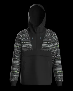 Woodland Hooded 1/2 Zip Recycled Polar Fleece - Mountain Geo Charcoal