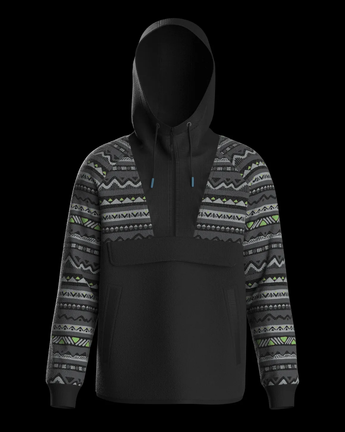 Woodland Hooded 1/2 Zip Recycled Polar Fleece - Mountain Geo Charcoal