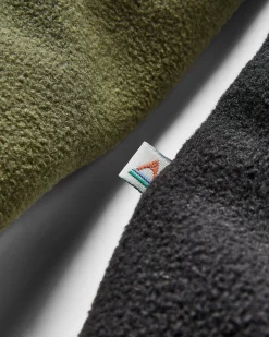 Woodland Hooded Half Zip Recycled Polar Fleece - True Black/ Khaki Green