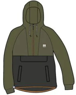 Woodland Hooded Half Zip Recycled Polar Fleece - True Black/ Khaki Green