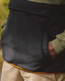 Woodland Hooded Half Zip Recycled Polar Fleece - True Black/ Khaki Green