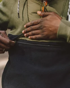 Woodland Hooded Half Zip Recycled Polar Fleece - True Black/ Khaki Green