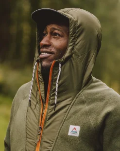 Woodland Hooded Half Zip Recycled Polar Fleece - True Black/ Khaki Green