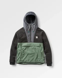 Woodland Hooded Half Zip Recycled Polar Fleece - Black/ Dark Forest