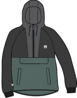 Woodland Hooded Half Zip Recycled Polar Fleece - Black/ Dark Forest