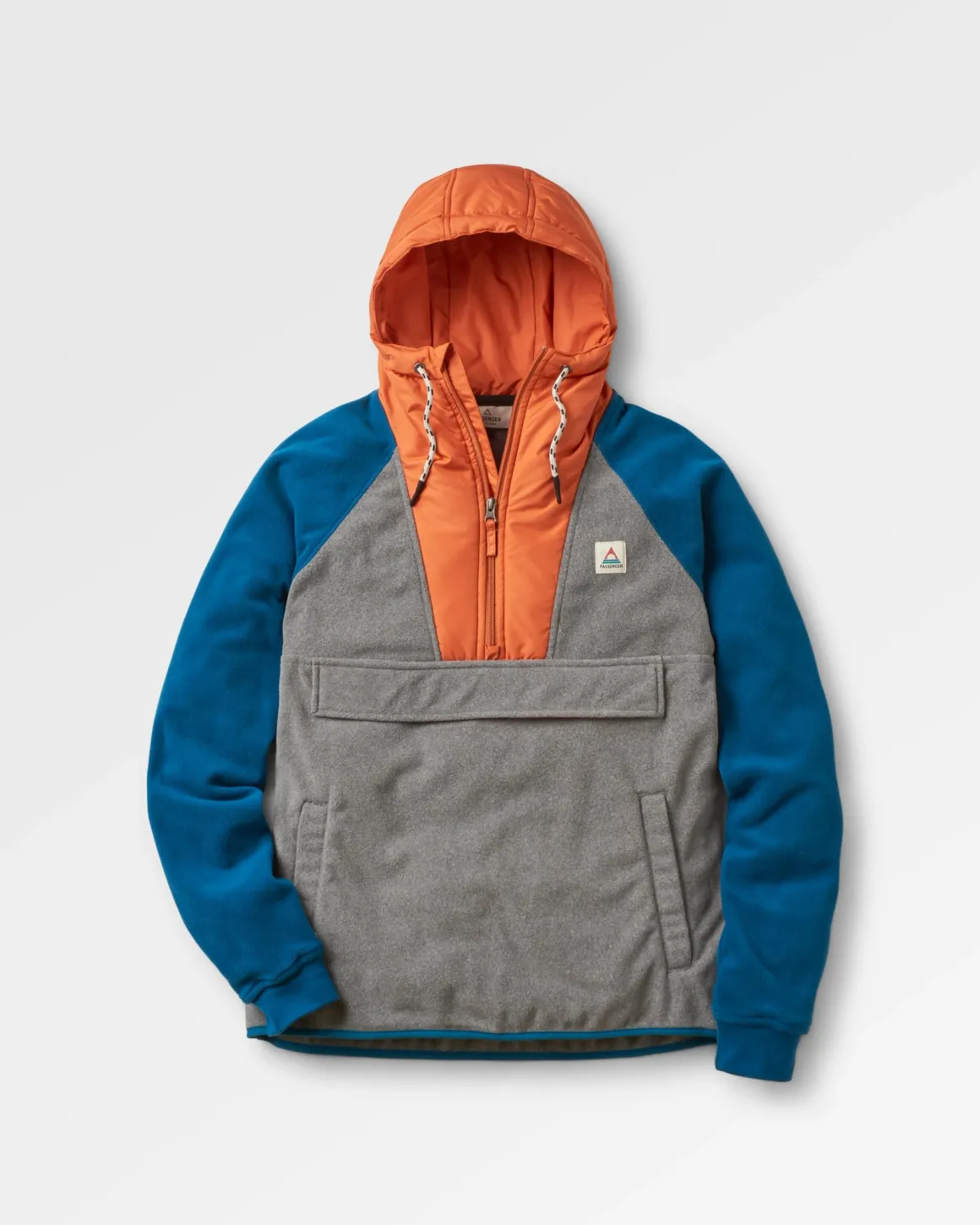 Woodland Hooded Half Zip Recycled Polar Fleece - Grey Marl/ Tidal Blue