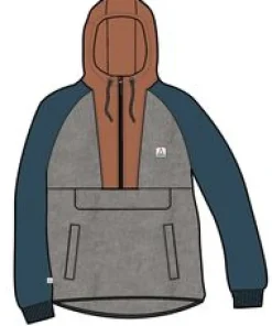 Woodland Hooded Half Zip Recycled Polar Fleece - Grey Marl/ Tidal Blue