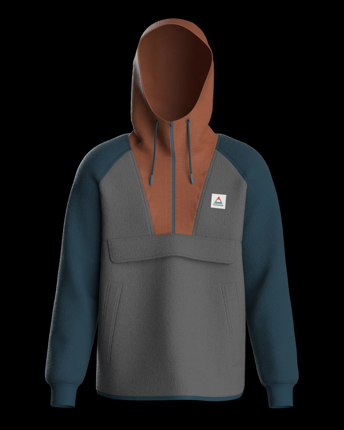 Woodland Hooded Half Zip Recycled Polar Fleece - Grey Marl/ Tidal Blue