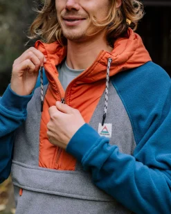 Woodland Hooded Half Zip Recycled Polar Fleece - Grey Marl/ Tidal Blue