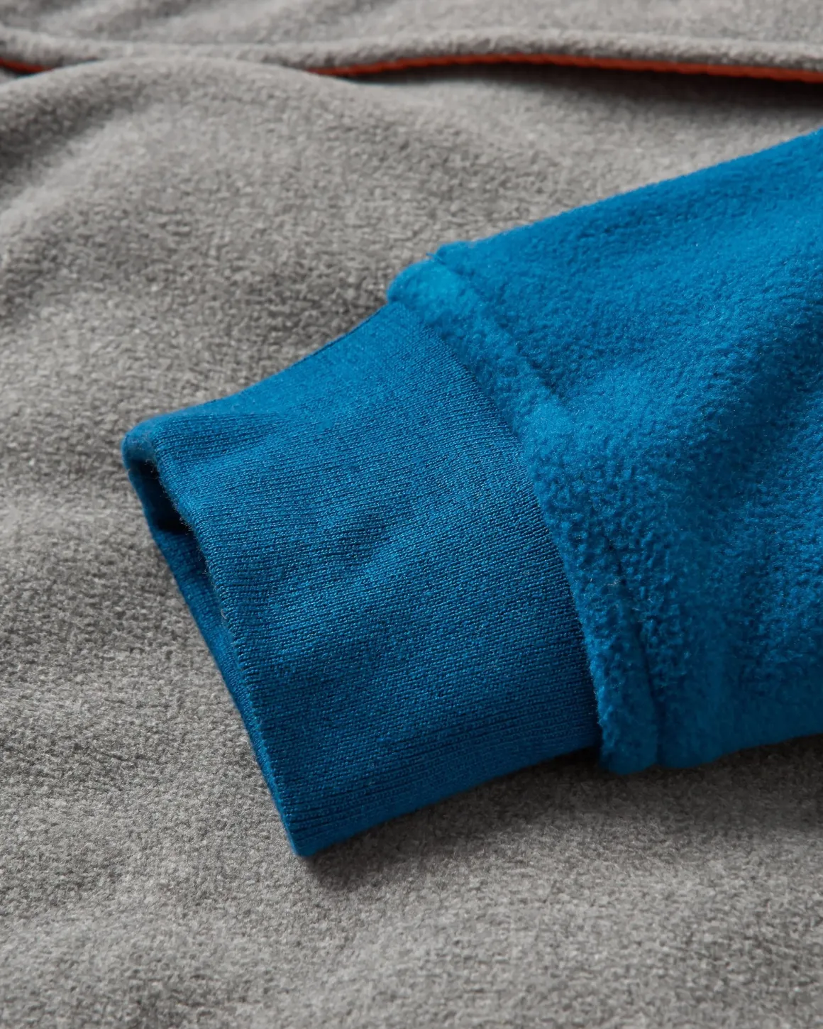 Woodland Hooded Half Zip Recycled Polar Fleece - Grey Marl/ Tidal Blue