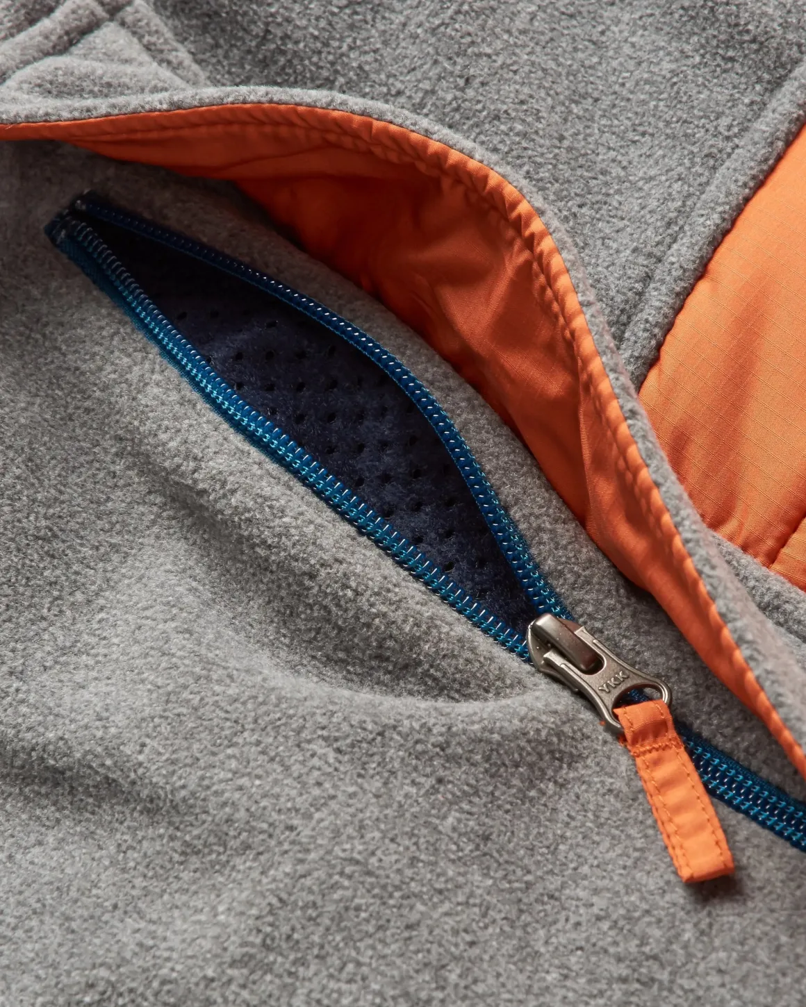 Woodland Hooded Half Zip Recycled Polar Fleece - Grey Marl/ Tidal Blue