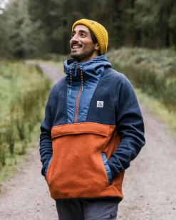 Woodland Hooded Half-Zip Polar Fleece - Deep Navy/Baked Clay