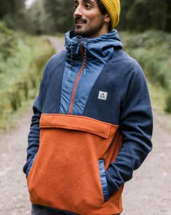 Woodland Hooded Half-Zip Polar Fleece - Deep Navy/Baked Clay
