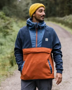 Woodland Hooded Half-Zip Polar Fleece - Deep Navy/Baked Clay