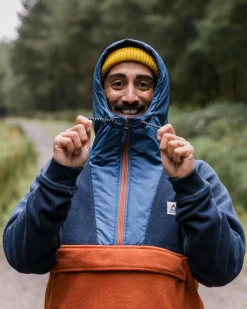 Woodland Hooded Half-Zip Polar Fleece - Deep Navy/Baked Clay