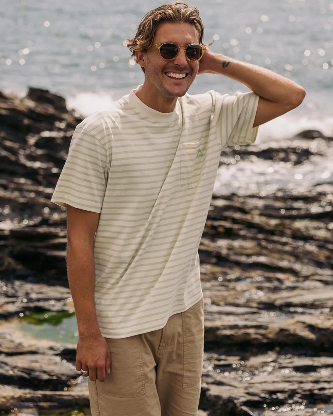 Zen Recycled Relaxed Fit T-Shirt - Apple Green Stripe